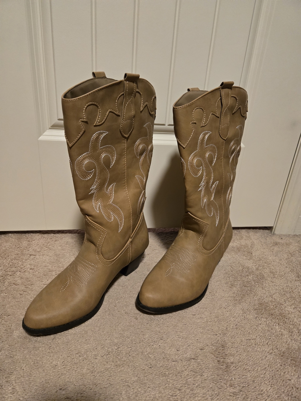 Taupe Western Cowboy Boots with Embroidered Detailing